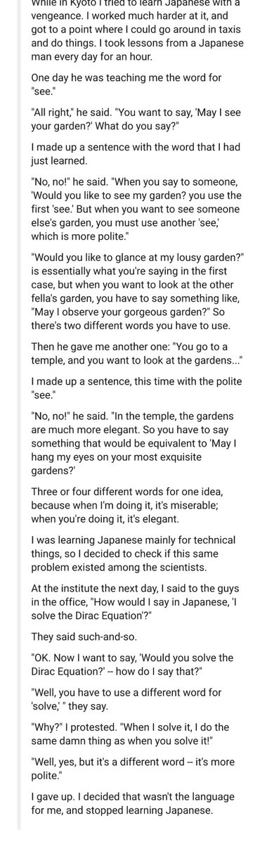 NGKabra's tweet photo. North Indians getting worked up about 'tu' vs 'aap' reminds me of Richard Feynman's experience learning Japanese (from his excellent book, Surely You're Joking, Mr Feynman)

tl;dr we don't have time for your bullshit https://t.co/SirvoA5t8j