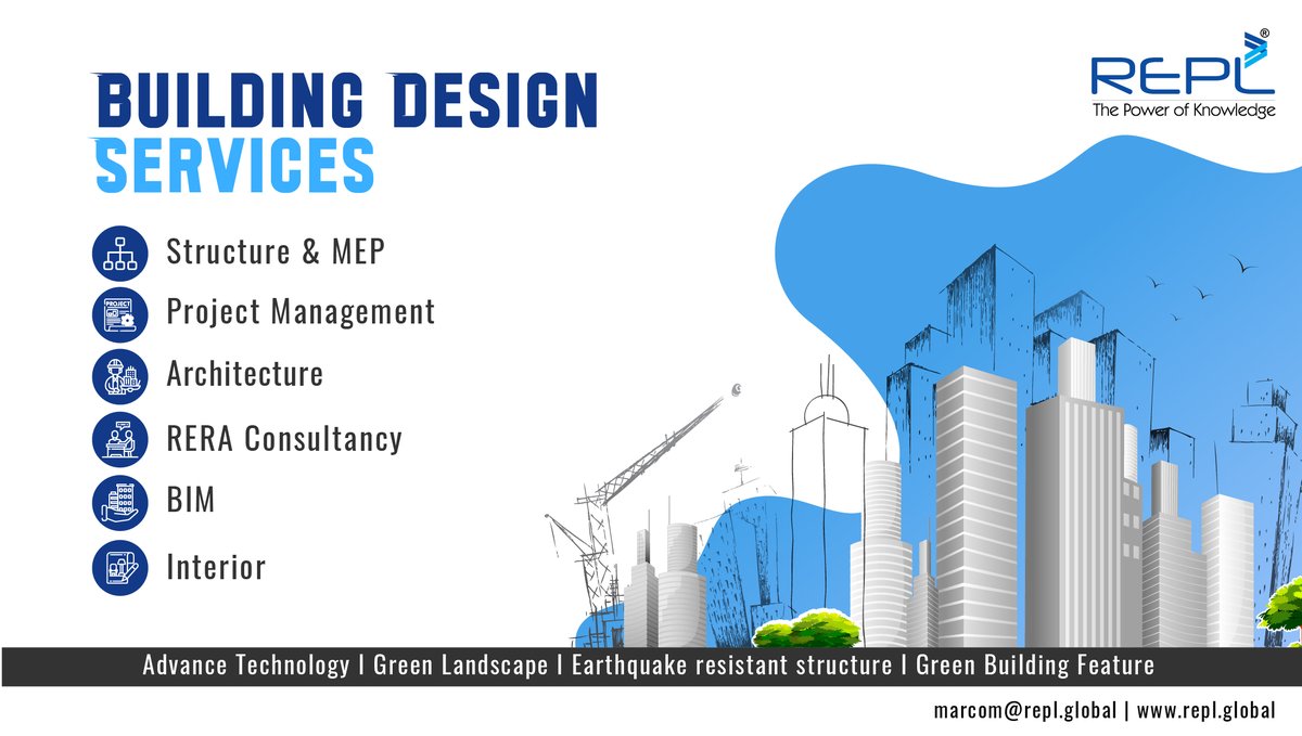 #REPL’s #buildingdesignservices cover complete solutions for variety of projects. Going beyond #architectural & #structuraldesigns, we cover other aspects such as #BIM & #PMC. We implement #advancetechnology to deal with complexity & ensure optimization.