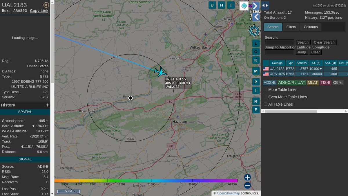 #UAL2183 / AAA893: Squawk 3757, 9.0mi away @ 20575ft, heading E at 576.2mph @ 23:12:15 US Eastern Time. #LateNights #UpInTheClouds #ZOOOM #PROSPBerwick #ADSB