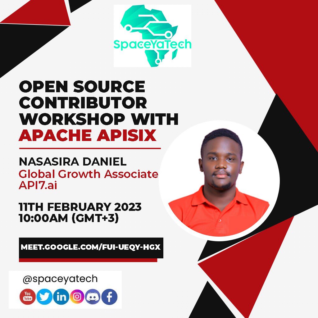 SpaceYaTech's tweet image. Join us this Saturday for a fun workshop on Open Source Contributing with @ApacheAPISIX and our special guest @nasasira_daniel 

Learn how to get started in the open source realm from 0 to 1. 

Don&apos;t pass this opportunity
meet.google.com/fui-ueqy-hgx 

#APISIX #APIgateway #opensource