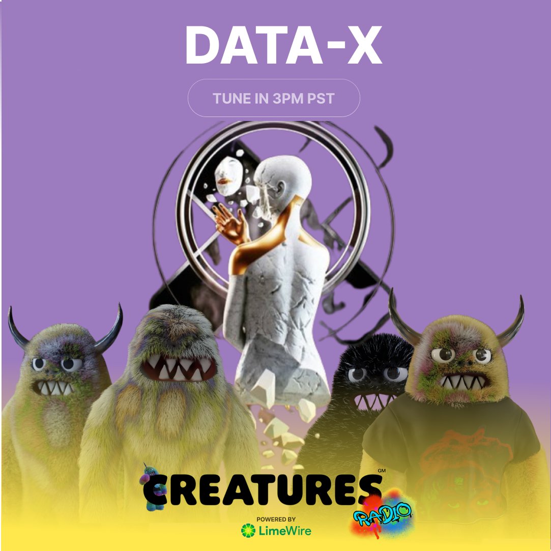 Get ready to delve into the innovative world of <a href="/MUTHEGOD/">DATA-X</a> , the all-in-one Creative Director, Designer, Web3 Scientist, Talent Manager, Producer, and DJ revolutionizing the music industry with AI and blockchain tech.

Powered by <a href="/Limewire/">LimeWire</a>

RSVP here ⬇️ 
x.com/i/spaces/1yoKM…