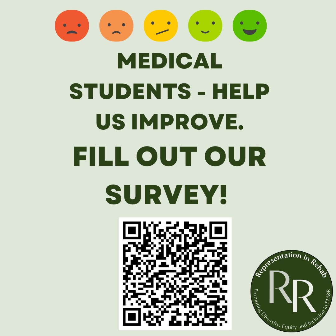 Medical students - we need your feedback to improve! We launched May 2022. How are we doing? Please fill out our survey before this Monday! Thanks! form.jotform.com/representation… . 
. 
. 
#physiatry #ms4 #meded #pmr #rehabilitation #ms1 #ms2 #ms3 #rehabmedicine