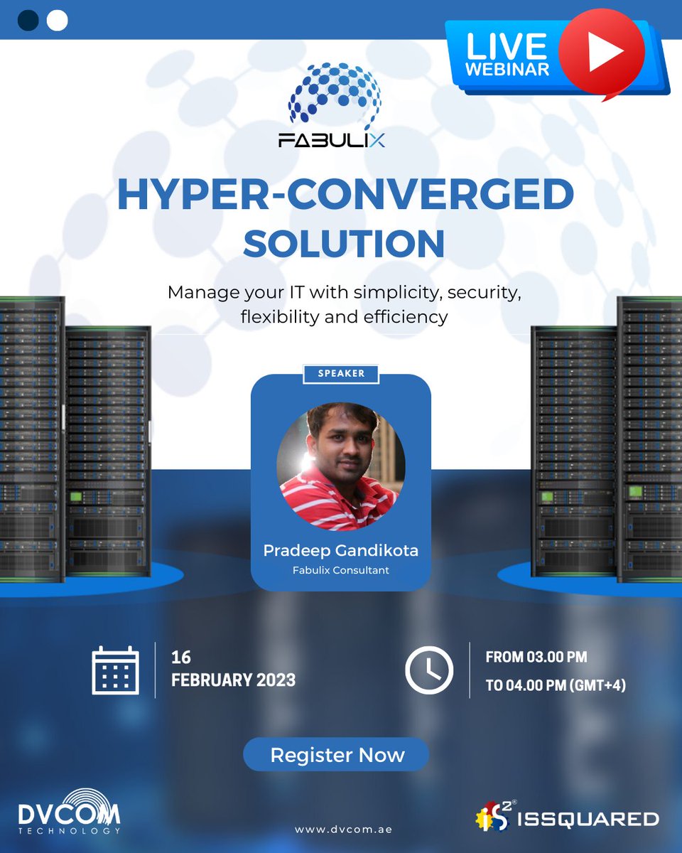 DvcomTechnology's tweet photo. Join the live webinar and find out in-depth how to manage your IT with simplicity, security, flexibility, and efficiency with Fabulix!

Registration Link: https://t.co/DWLsg9Xec3

@FabulixPlatform 
@IssquaredInc

#webinar #security #networking #infrastructure #computing https://t.co/aXZHJ0Unm6