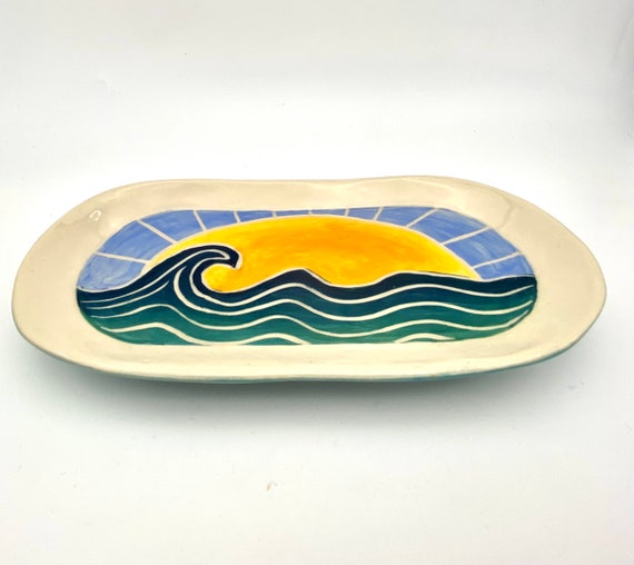 Wave Tray, ceramic coastal tinyurl.com/2l4yqza6 via @EtsySocial #zencatpottery #etsysocial #handmadedish #stonewarepottery