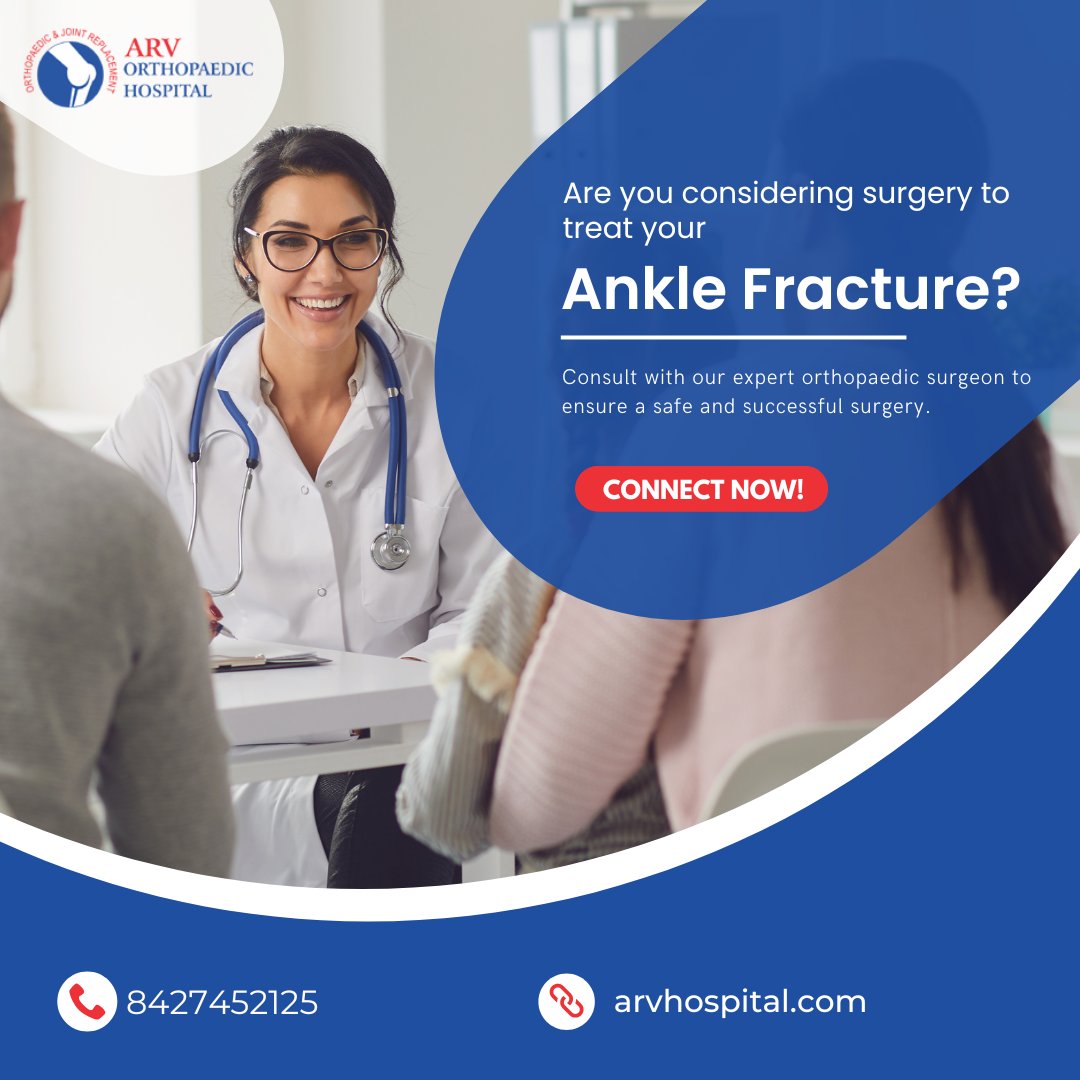 An #ankle fracture occurs when one or more bones that make up the ankle joint are broken. There are three different bones in your ankle that can break. 

 #arvhospital #anklesurgery #anklefracture #anklepain #ankleinjury #SportsInjury #injury #pain #bones #care #orthopedics