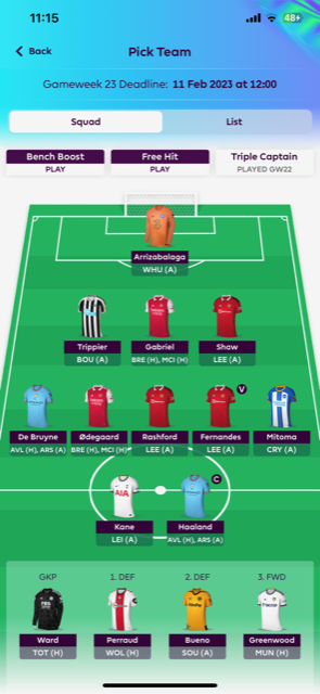 SGHaga's tweet photo. @BigManBakar Hi Maestro, appreciate your tweets a lot. Many of your advices have given me extra points. So: a bit early - but would you consider FH for GW25? This is my current team https://t.co/KeSipTlJOO