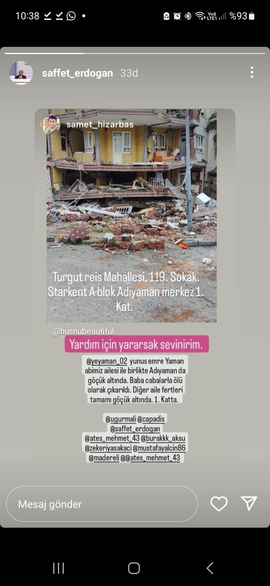 FatmaGulhan's tweet photo. @AFADBaskanlik 
@doktorkafali 
@ahbap 
@haluklevent 
@AdiyamanBelTR 
@adiyamangovtr 
@AdiyamanEmniyet 
Yunus Emre Yaman ve ailesi enkazda ve sesleri geliyor. Lütfen ekip gönderin https://t.co/orWduWQgEU