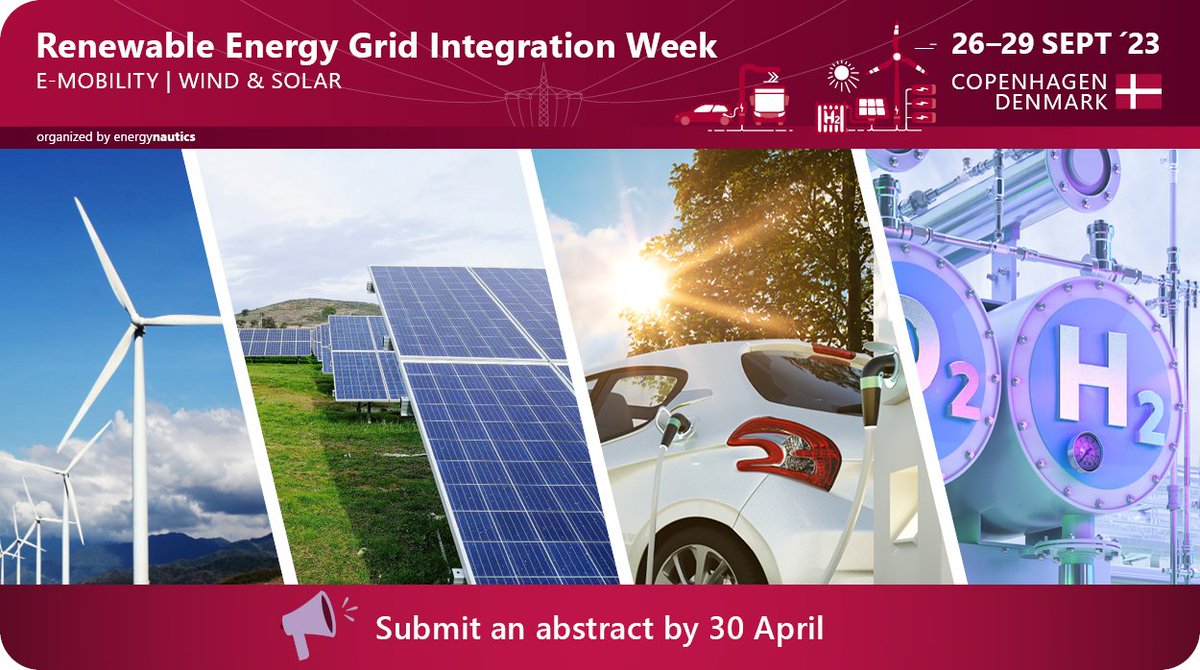 #CALLFORPAPERS HAS STARTED for #RenewableEnergy Grid Integration Week in Copenhagen, Denmark from 26-29 Sep 2023! 
Submit your Wind, Solar, #Hydrogen or #eMobility abstract by 30 April 2023: integrationworkshops.org/events/call-fo…
#GIW23 #windpower #solarpower #H2