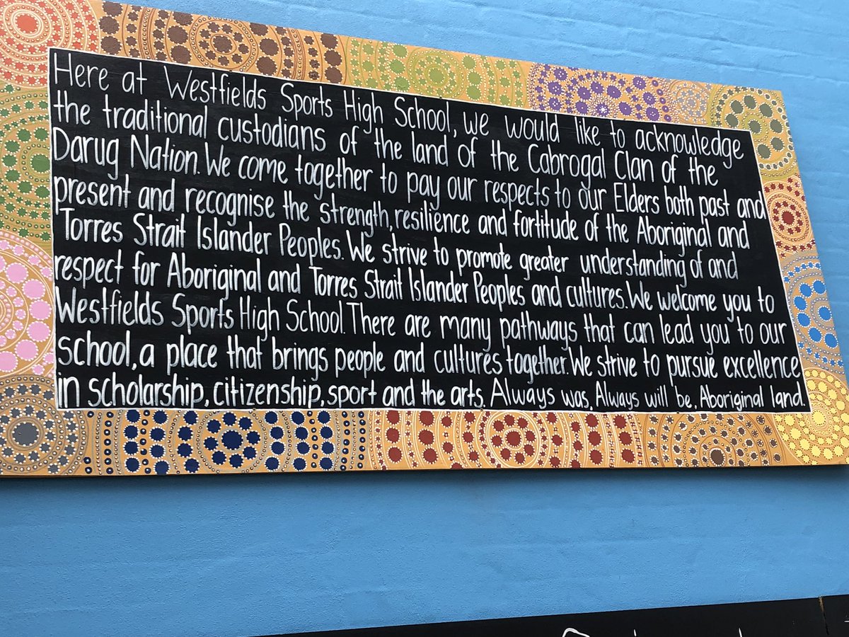 lisaporter555's tweet photo. Such a beautiful, Aboriginal painting greeting all on arrival @WestfieldsSport HS. The artwork pays homage to the local Darug Aboriginal people as well as the rich history of the School. Congratulations to all involved ! ❤️💛🖤 @WestfieldsSport https://t.co/rkUhdqIQZy
