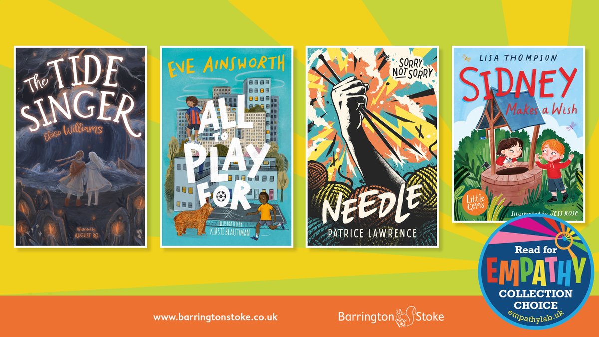BarringtonStoke's tweet photo. Over the moon that @Eloisejwilliams &amp; #AugustRo, @EveAinsworth &amp; #kirstibeautyman, @lawrencepatrice &amp; @AndyGellenberg and @lthompsonwrites &amp; #jessrose have been selected for the 2023 #ReadforEmpathy primary and secondary collections by @EmpathyLabUK! ✨https://t.co/cJQT0vL4dn https://t.co/ub3yFLalqL