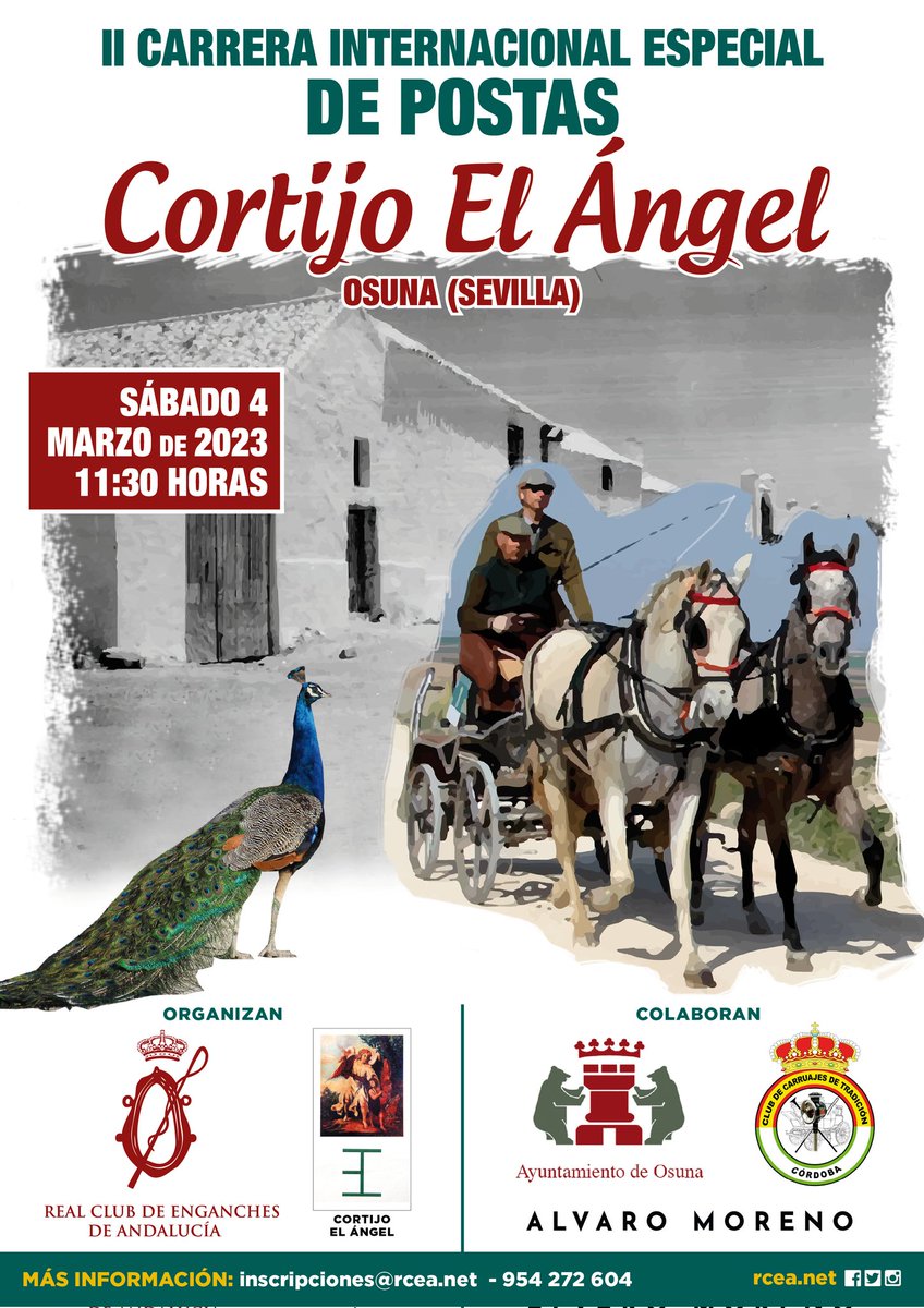 EnganchesAND's tweet photo. #IICARRERAdePOSTAS #OSUNA ‼️👏👏

El próximo #sábado #4deMarzo tendrá lugar en el #Cortijo #ElÁngel la II #Carrera #Internacional #Especial de #Postas. 

Más información en 💻inscripciones@rcea.net  o en el ☎️954 272 604

#Carrera #Postas #tradición #cultura #enganches #equipos https://t.co/QbDK9CaIMn