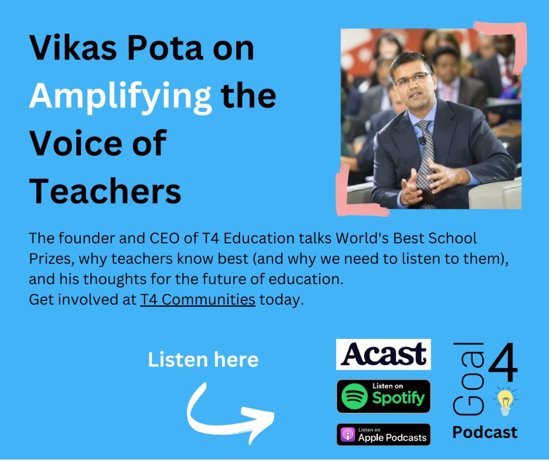 The Founder and CEO of <a href="/T4EduC/">T4 Education</a>, <a href="/VikasPota/">Vikas Pota</a>, talks World's #BestSchoolPrizes, why #teachers know best and our mission to achieve #SDG4.

Listen here: play.acast.com/s/63bc25565c71… via <a href="/acast/">Acast</a>