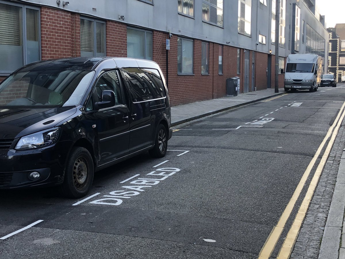 LocksmithBtn's tweet photo. So looking for a space to work on a busted window for an hour I saw that in Regent Street, all the parking bays have gone, wiped out and the whole line is newly marked for just disabled, how about those with a Traders Permit? Disabled could park on double yellows unlike us. https://t.co/EApPI2GPUc