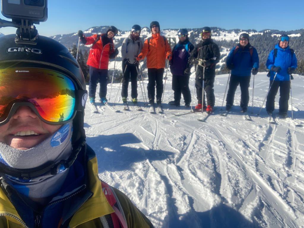 The snow is good, the skies are blue, and we’re having a happy time! #skiing #makeadventureshappen