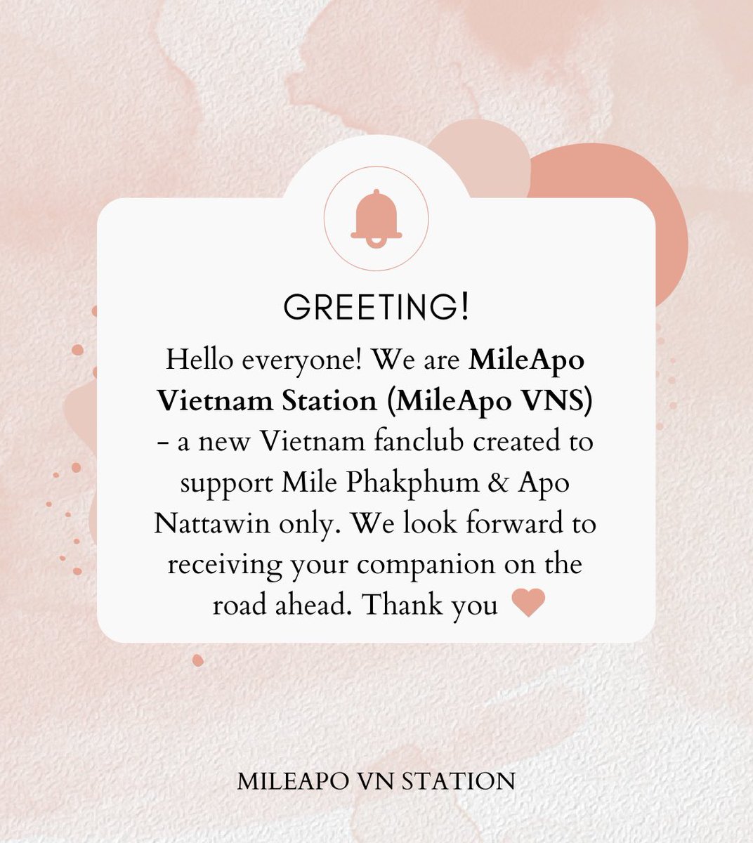 MileApoVNS's tweet photo. Hello everyone! We are MileApo Vietnam Station - a new VNFC created to support @milephakphum &amp; @Nnattawin1 only. Please follow us so that we can participate in the trend parties tonight &amp; tmr. So happy to be here with you all. Let’s give MileApo lots of love 💓 #MileApo #มายอาโป https://t.co/BIFsHu4qhz