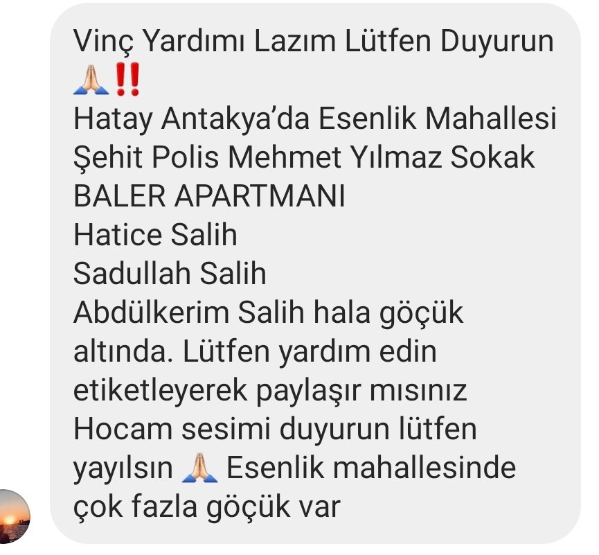 Acil 
<a href="/ahbap/">Ahbap</a> <a href="/haluklevent/">Haluk Levent ( Ahbap Ekibi )</a> <a href="/BabalaTv/">BaBaLa TV</a> <a href="/PincTivi/">PincTv</a> <a href="/OguzhanUgur/">Oğuzhan Uğur</a> <a href="/jandarma/">T.C. Jandarma Gn. K</a> <a href="/AFADBaskanlik/">AFAD</a> <a href="/HatayBSB/">Hatay Büyükşehir Belediyesi</a> <a href="/HatayValiligi/">T.C. Hatay Valiliği</a>