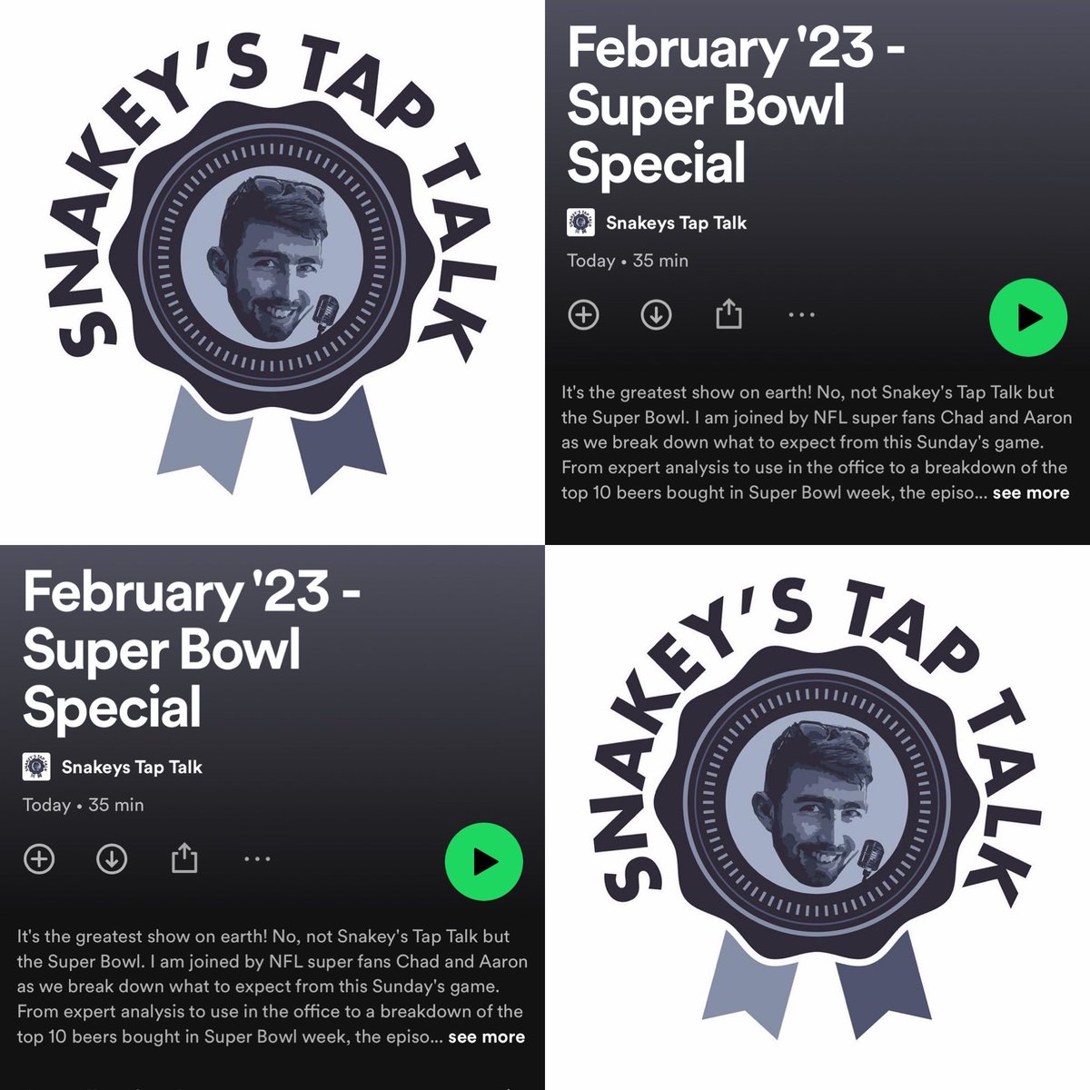 SnakeysTapTalk's tweet photo. 🏈🎙️Super Bowl Special🏈🎙️
Hear the thoughts of @AzzMartin, Chad Croot and myself on all things regarding the ‘Greatest Show on Earth’.

Top info to give you the edge on work breaks with that person in the office who bangs on about American Football. 
#nfl
https://t.co/bq2E1iyTQQ https://t.co/yw8jQ4VvgO