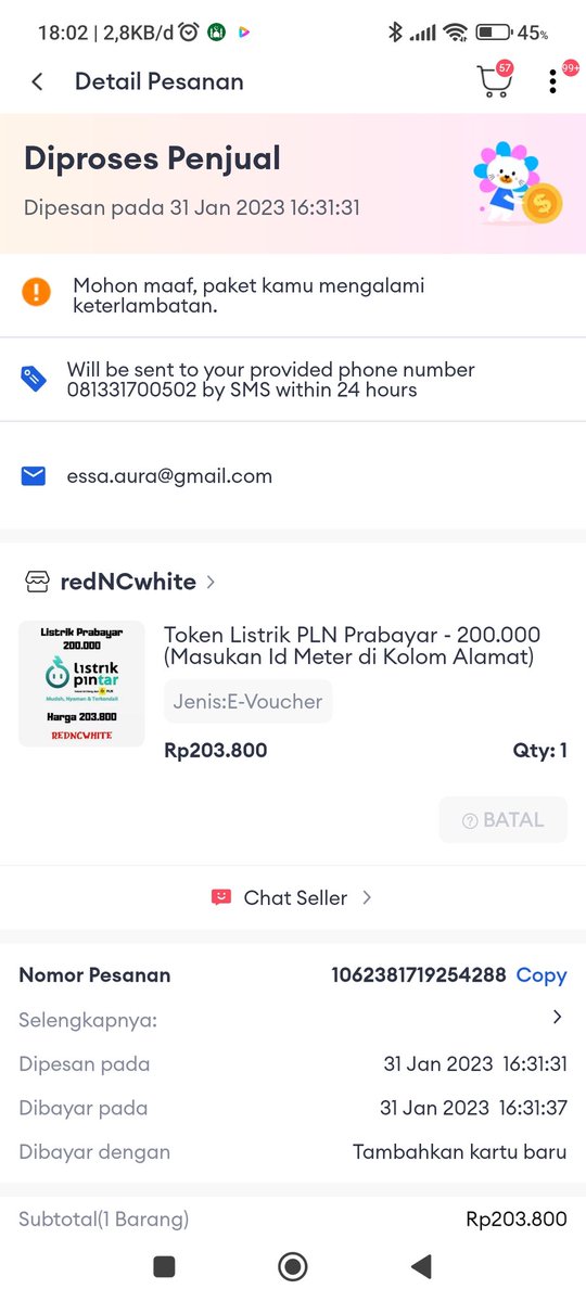mbok_win's tweet photo. @LazadaID kak tolong bantuan nya. Saya transaksi token dari tgl 31 sampai skrg tidak ada kabar nya https://t.co/bodxL2GjQH