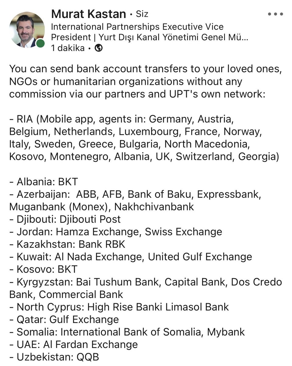Send free of charge bank account transfers to Turkey: