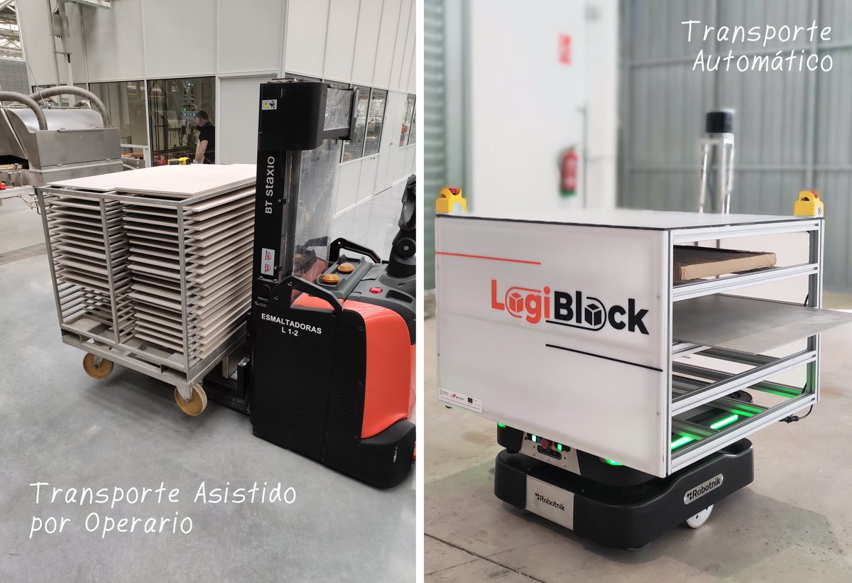 logi_block's tweet photo. Os enseñamos otro claro ejemplo de los beneficios de #logiblock. Flota de robots para transporte automático de piezas en el sector cerámico para control de calidad. Lee el post completo y cuéntanos qué te parece. https://t.co/IRygk9HZMK https://t.co/s0jwWiEX2k