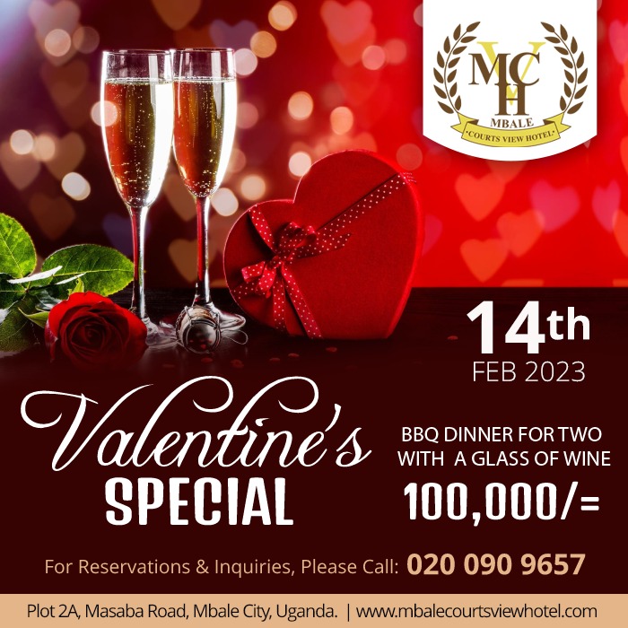 Our 1st valentine for everyone at only 100,000/- per couple. Experience Love at The Oasis of Comfort and Convenience. Only at Mbale Courts View Hotel. #valentinevibes