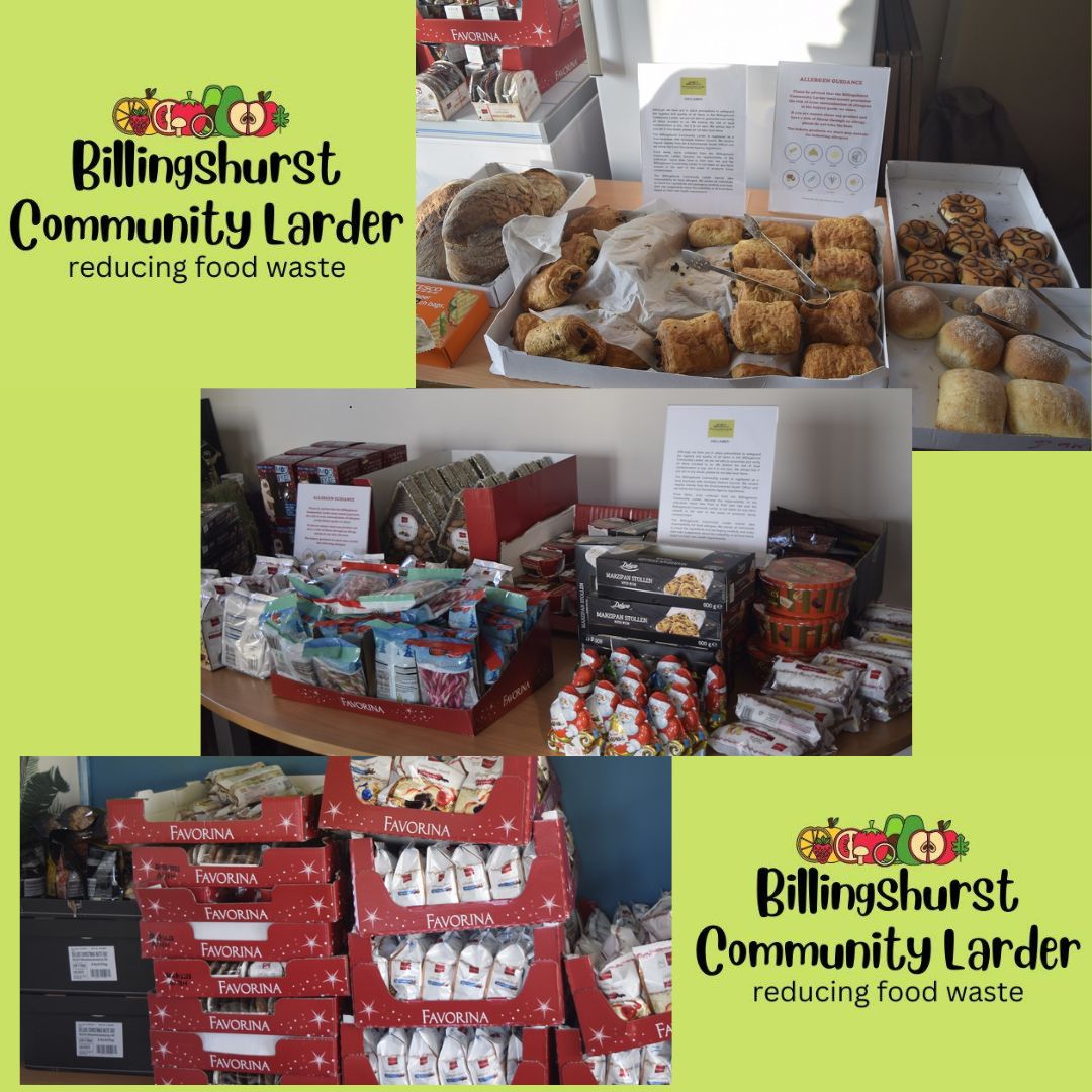 Billingshurst Community Larder is OPEN until 12pm today (5 items max per person). All of today's food is donated by @lidlgb the majority is leftover unsold Christmas items that would have ended up in landfill! No names, addresses or phone numbers are taken and its open to all.