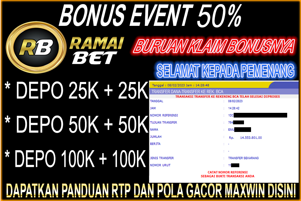 ramaibetcom's tweet photo. RAMAIBET - SITUS RTP SLOT GACOR TERBAIK 2023 &amp; AGEN JUDI BOLA TERBESAR 2023

SEDANG ADA PROMO EVENT SLOT!!!

📍 EVENT SLOT 50% RAMAIBET ( KHUSUS PRAGMATIC PLAY, HABANERO, PG SOFT, JOKER ) 📍
 
Syaratnya Gampang Banget. Baca Link Dibawah Ini : 

https://t.co/ttULL6hIeh https://t.co/KCnWM9j03E