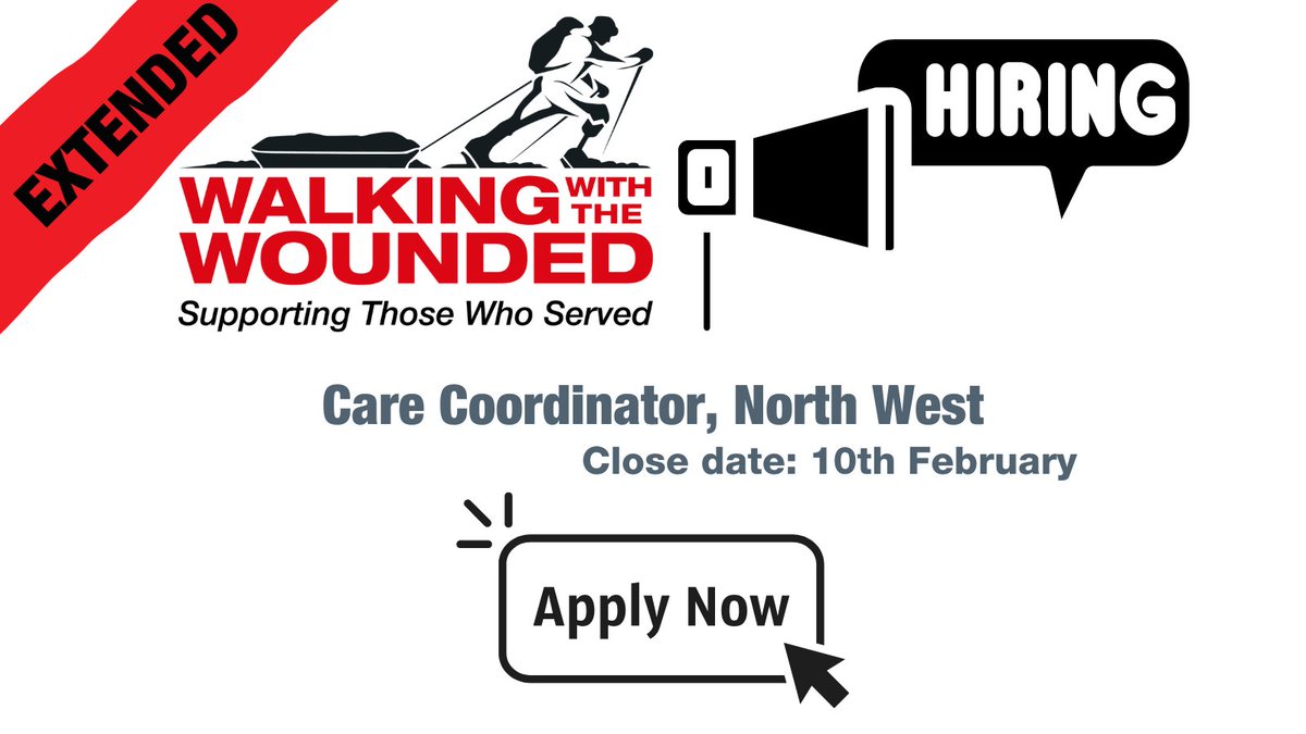 📢 THE DEADLINE FOR OUR VACANCY HAS BEEN EXTENDED TO 10TH FEBRUARY!

APPLY HERE ➡️ walkingwiththewounded.org.uk/home/careers/V…