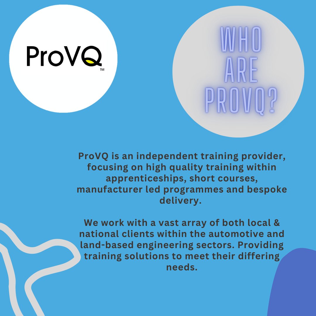 ProVQapprentice's tweet photo. Who are ProVQ?
Established in 2005, ProVQ pride ourselves on aiming to be an outstanding training provider in the automotive and land-based engineering sector. 

Find out more.... https://t.co/63fowW2Ivf 

#NAW2023 #skillsforlife #buildyoufuture #apprenitceships https://t.co/3L0uCiH2kl