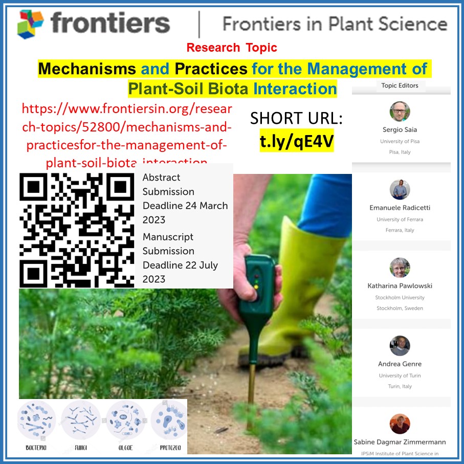Mechanisms & Practices to manage #Plant-#Soil #Biota interaction (@FrontiersIn)

👉frontiersin.org/research-topic…

Eds
#SergioSaia (@Unipisa @RicercaUnipi)
#EmanueleRadicetti (@UniFerrara)
#KatharinaPawlowski (@Stockholm_Uni)
#AndreaGenre (@unito)
#SabineDagmarZimmermann (@IPSiM4 @CNRS)