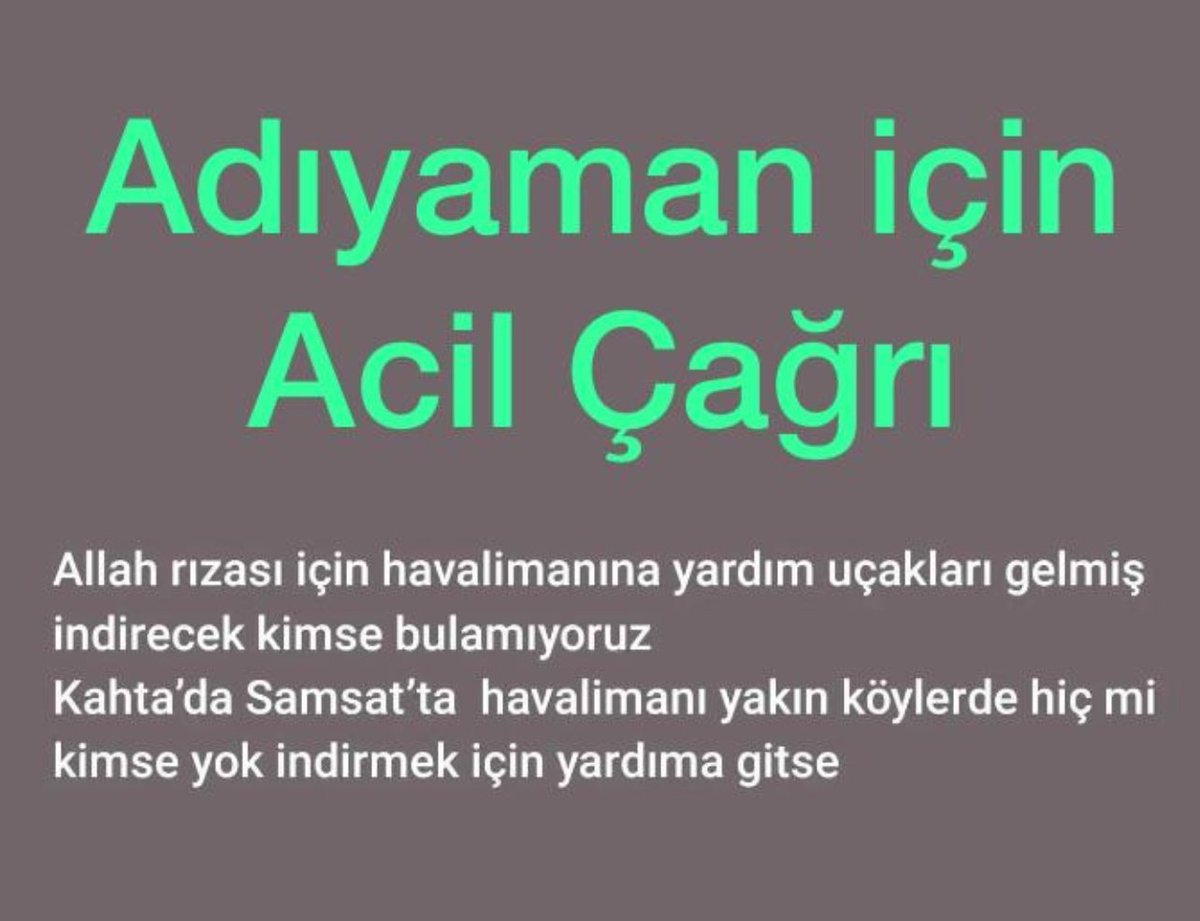 Hanne Altunışık (@hbaltnsk) on Twitter photo #Adıyaman yardım gelmiş ama ulaştıracak ekip bulunamıyormuş!!!
<a href="/AFADBaskanlik/">AFAD</a> <a href="/DepremDairesi/">AFAD Deprem</a> <a href="/AFAD_gonullu/">AFAD Gönüllülük Sistemi</a> <a href="/OguzhanUgur/">Oğuzhan Uğur</a> <a href="/ProfDemirtas/">Özgür Demirtaş</a> <a href="/haluklevent/">Haluk Levent ( Ahbap Ekibi )</a> <a href="/ahbap/">Ahbap</a> @ahbap_insanlik #Adıyaman yardım gelmiş ama ulaştıracak ekip bulunamıyormuş!!!
<a href="/AFADBaskanlik/">AFAD</a> <a href="/DepremDairesi/">AFAD Deprem</a> <a href="/AFAD_gonullu/">AFAD Gönüllülük Sistemi</a> <a href="/OguzhanUgur/">Oğuzhan Uğur</a> <a href="/ProfDemirtas/">Özgür Demirtaş</a> <a href="/haluklevent/">Haluk Levent ( Ahbap Ekibi )</a> <a href="/ahbap/">Ahbap</a> @ahbap_insanlik