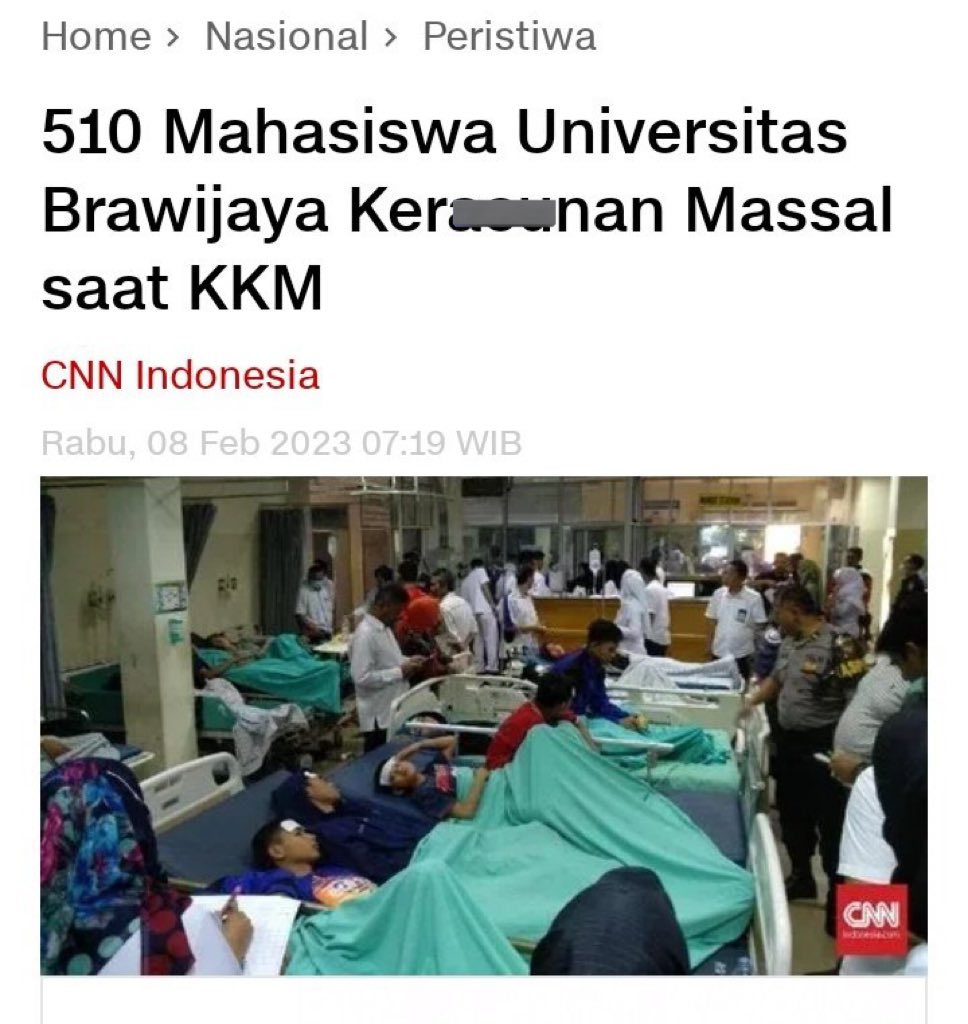 AREAJULID's tweet photo. Dis! KKM fakultas teknik ker4cunan 500+ orang
Semoga cepet diusut tuntas dan ga ada yg ditutup²in sedikit pun🙂 https://t.co/2tiGFtpfQz