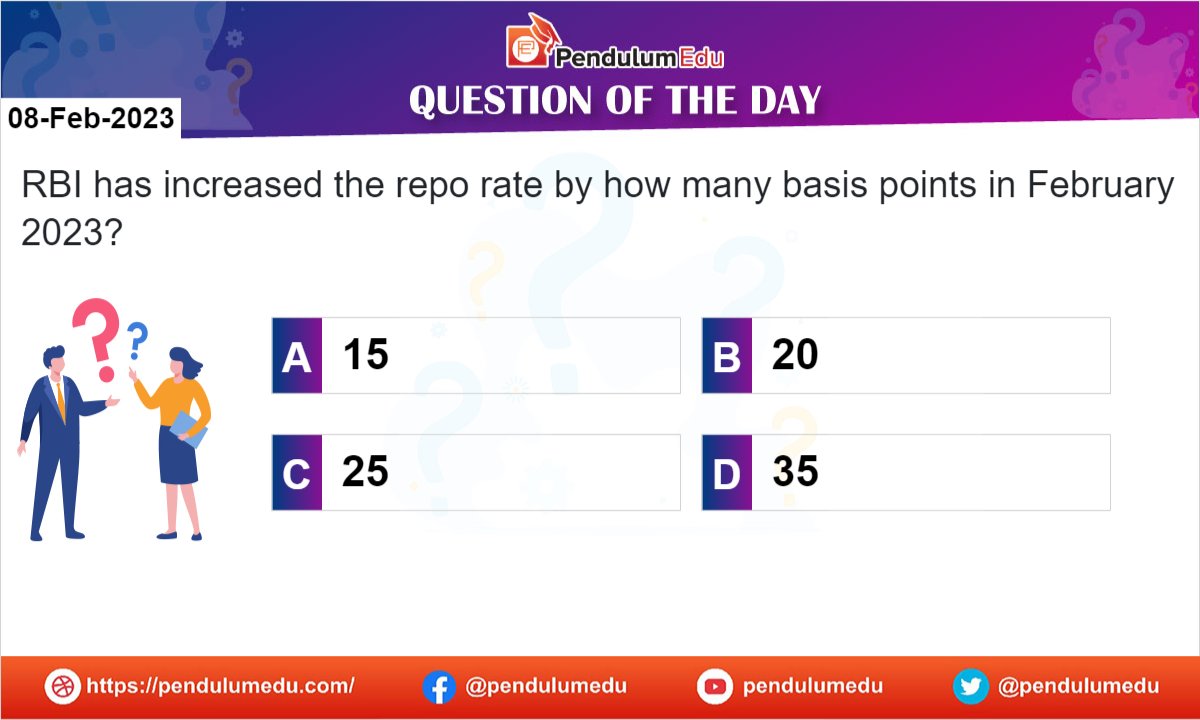 RBI has increased the repo rate by how many basis points in February 2023?
View the Solution here - bit.ly/3jAMVQJ
#rbi #ReserveBankofIndia #reporate #reversereporate #rbicirculars #bankexams #licaao #pendulumedu