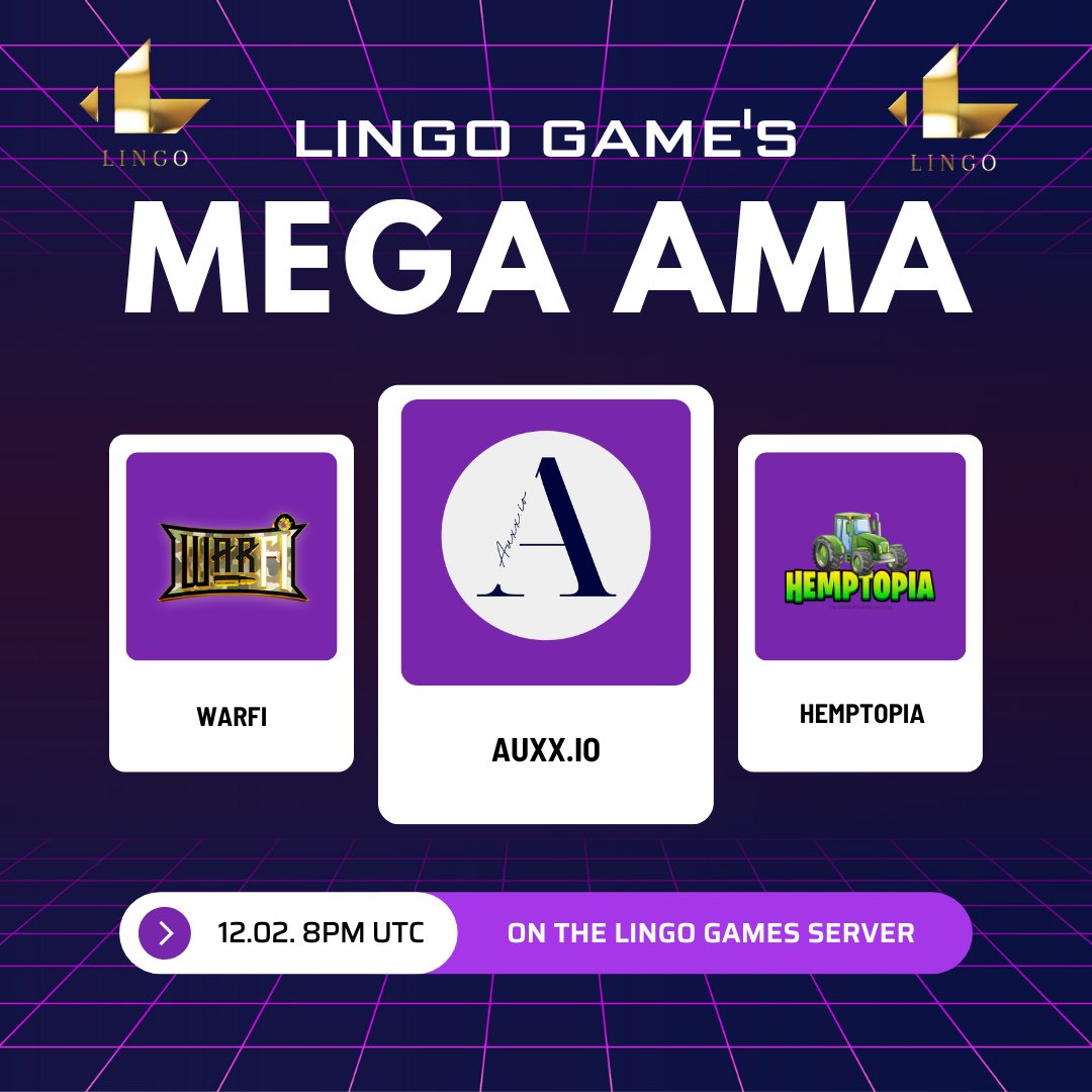 👩‍⚖️We are proud to announce that our first #AMA will take place on the @LINGO4GAMES #Discord this Sunday 21.02 at 8pm UTC👨‍⚖️ discord.gg/lingogames See you there! #AMA #NFT #Auxxio
