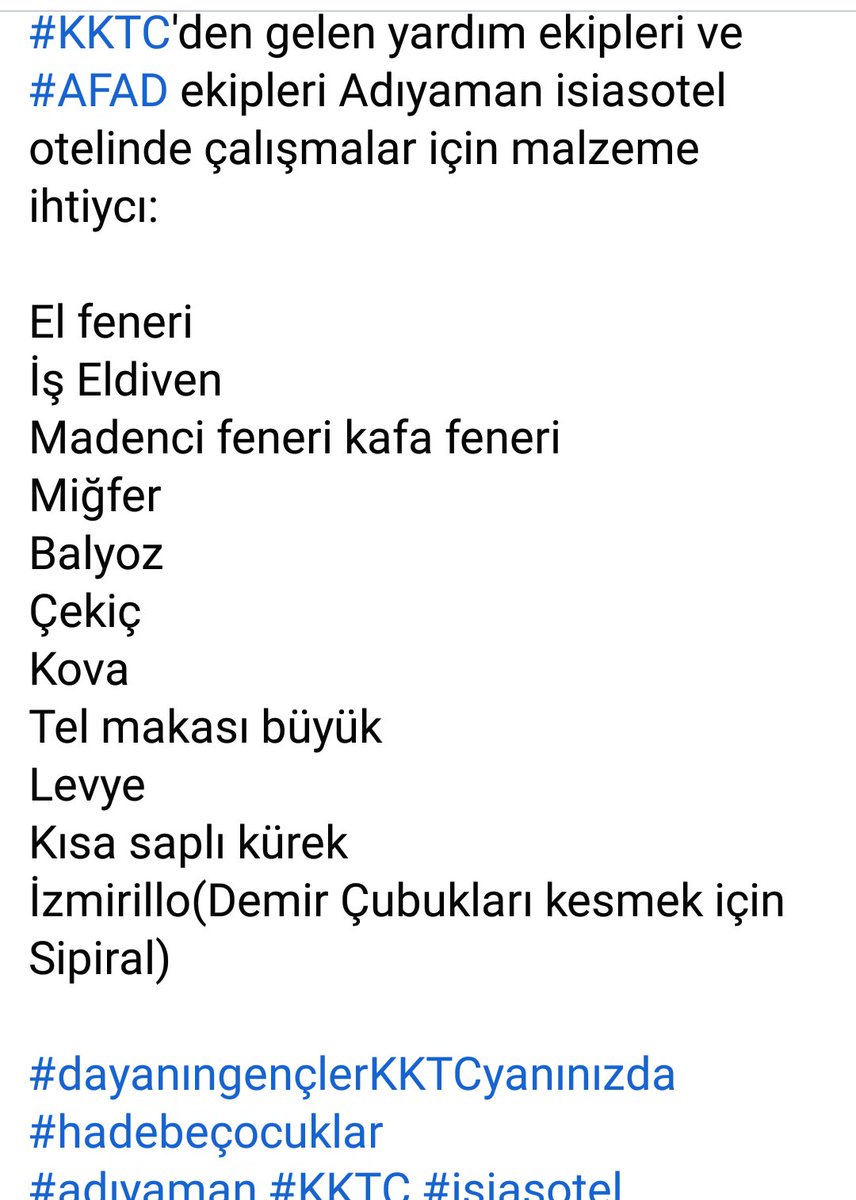TcTemucin's tweet photo. Adıyaman #isiashotel enkaz bölgesinden şimdi gelen ihtiyaç listesi acil..!!! #deprem #HalukLevent #isiashotel https://t.co/frFKJgq1vi