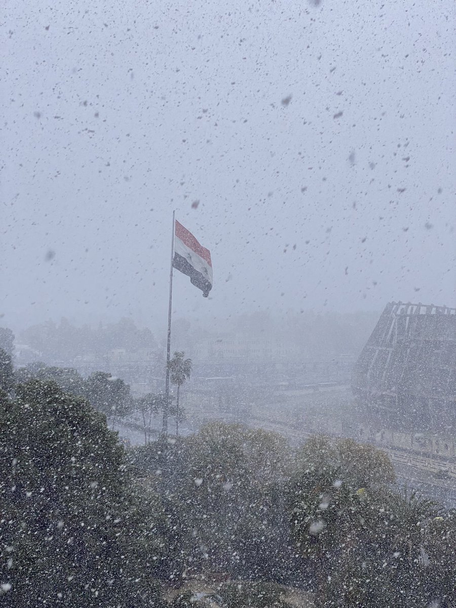 elsharkawi's tweet photo. Heavy snow fall in Damascus now. Beautiful and tragic for quake victims and survivors. https://t.co/936S0OuIIk