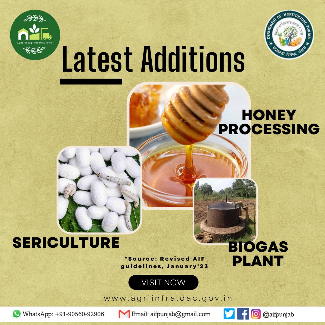 aifpunjab's tweet photo. The guidelines of #AIF Scheme have now been revised! Major additions include #Honey_Processing #Sericulture #Biogas_Plant #Solar_Pumps into the eligible activities list.
Check out the entire guidelines here:
https://t.co/yw3PKOtQC5

#aifpunjab #agriinfrafund #revisedguidelines https://t.co/uglVIlAFhK