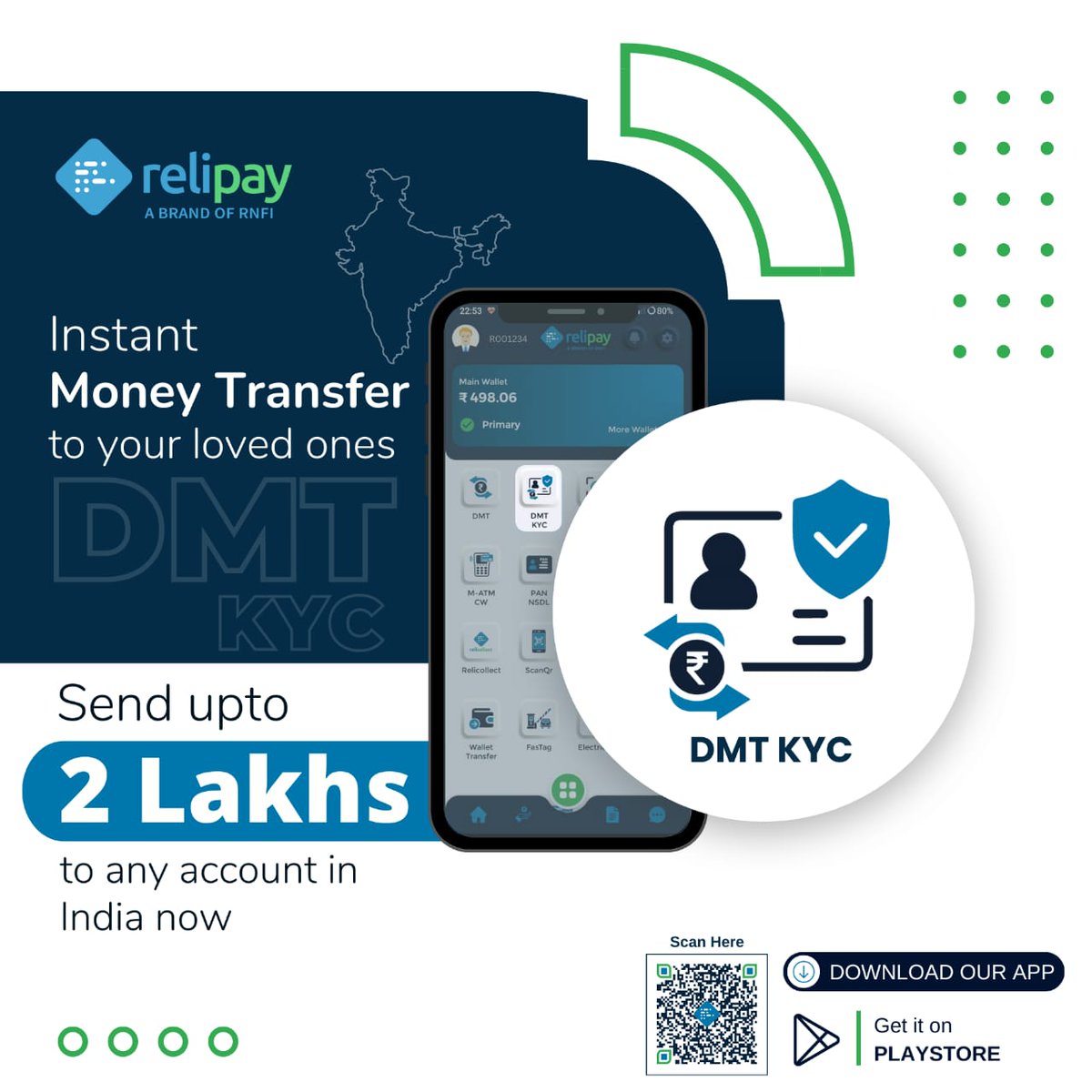 Now transfer funds up to 𝟐 𝐥𝐚𝐤𝐡𝐬 in 𝐫𝐞𝐚𝐥-𝐭𝐢𝐦𝐞 throughout India using 𝐑𝐞𝐥𝐢𝐩𝐚𝐲’𝐬 safe and reliable 𝐃𝐌𝐓 service. 
.
.
 #DMT #MoneyTransfer  #DomesticMoneyTransfer #ServingIndia #EarnMore #DigitalDukaan #DigitalIndia #RNFI #rnfiservicesofficial #rnfiservices