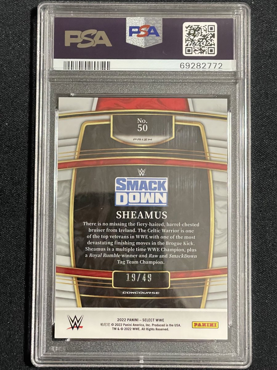 disneyworldtuna's tweet photo. Banger After Banger! The Celtic Warrior Sheamus 2022 Panini Select WWE Concourse Pink Prizm Parallel #19/49 PSA 9 Mint! #WWE #Panini #PaniniWWE #SelectWWE @WWESheamus #Banger https://t.co/a377qpfiDq