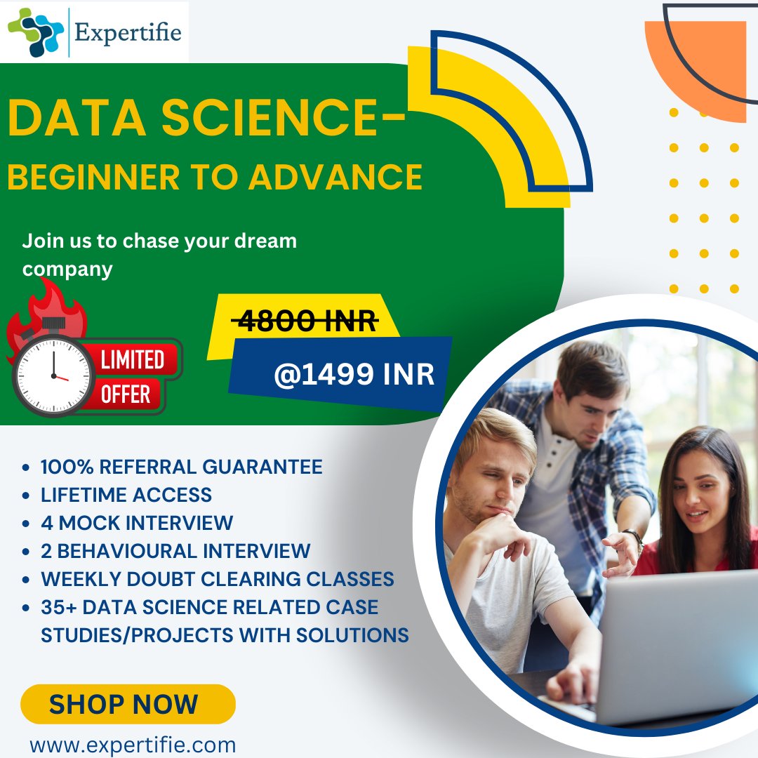 Complete the full Data Science course from Beginner to Advance on your own pace and crack the interviews at top tech companies. 
#Datacience #data #programmer #machinelearning #computerscience #ML #bigdata #artificialintelligent #datasciencetraining #dataanalytics #tableau