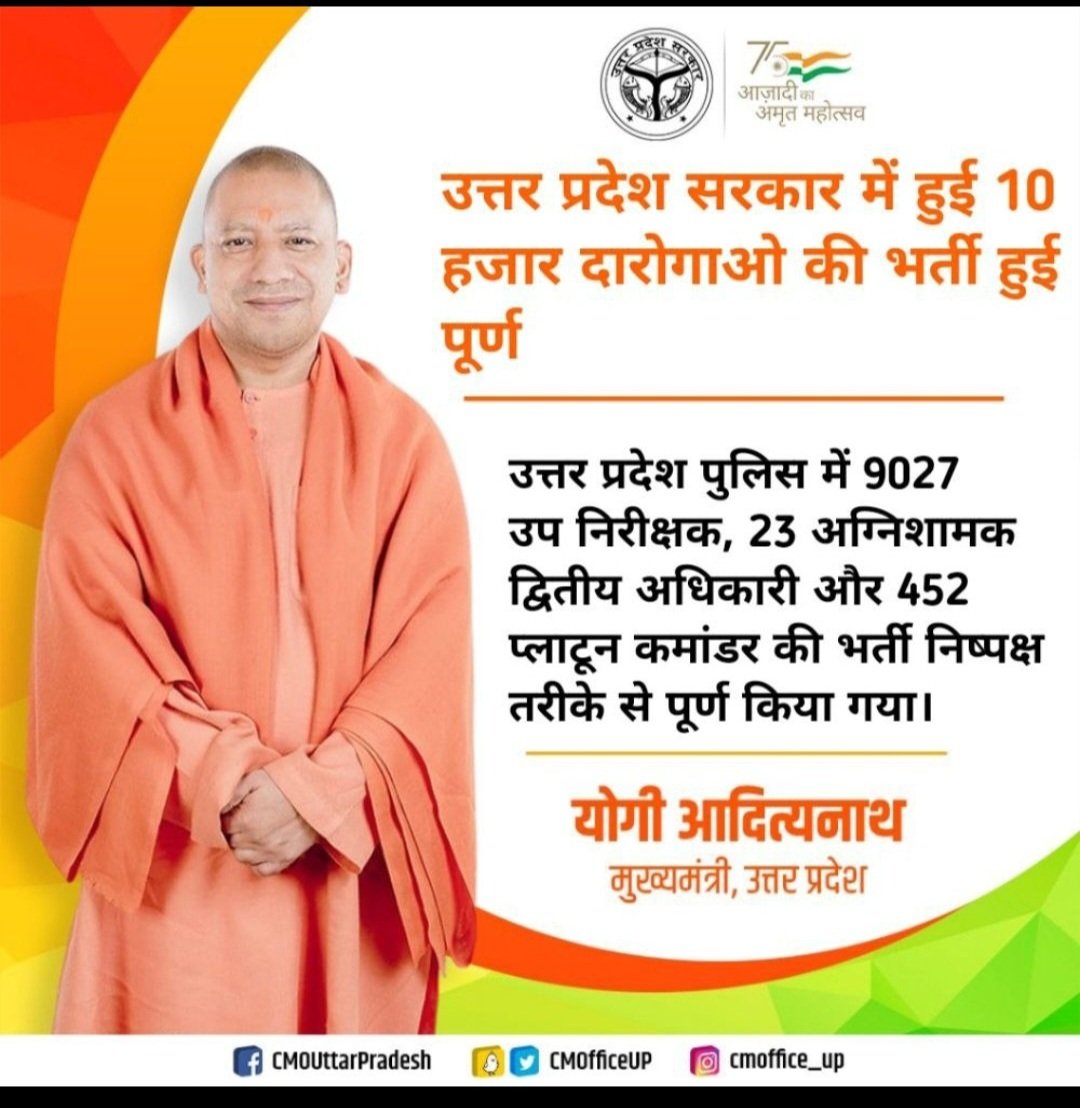 प्रदेश में पहली बार इतनी बड़ी संख्या में उपनिरीक्षकों की भर्ती पारदर्शी एवं निष्पक्ष तरीके से कराने के लिए सभी नव चयनित युवा की तरफ से आपका सहृदय आभार 🙏🙏 योगी जी 
#THANKS_YOGI_JI_FOR_UPSI9534