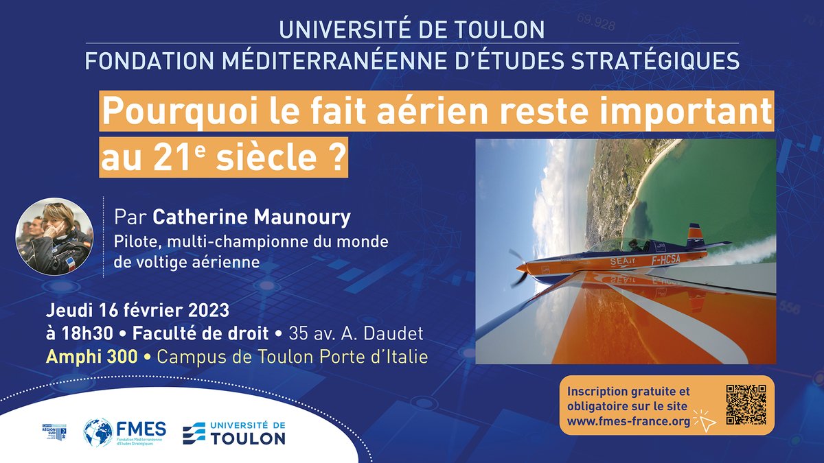 InstitutFMES's tweet image. #conférence

Catherine Maunoury @maunouryc, double #championne du monde et dix fois championne de France de #voltige aérienne, donnera une conférence exceptionnelle sur le fait #aérien.

Inscrivez-vous ici : fmes-france.org/events/confere…: