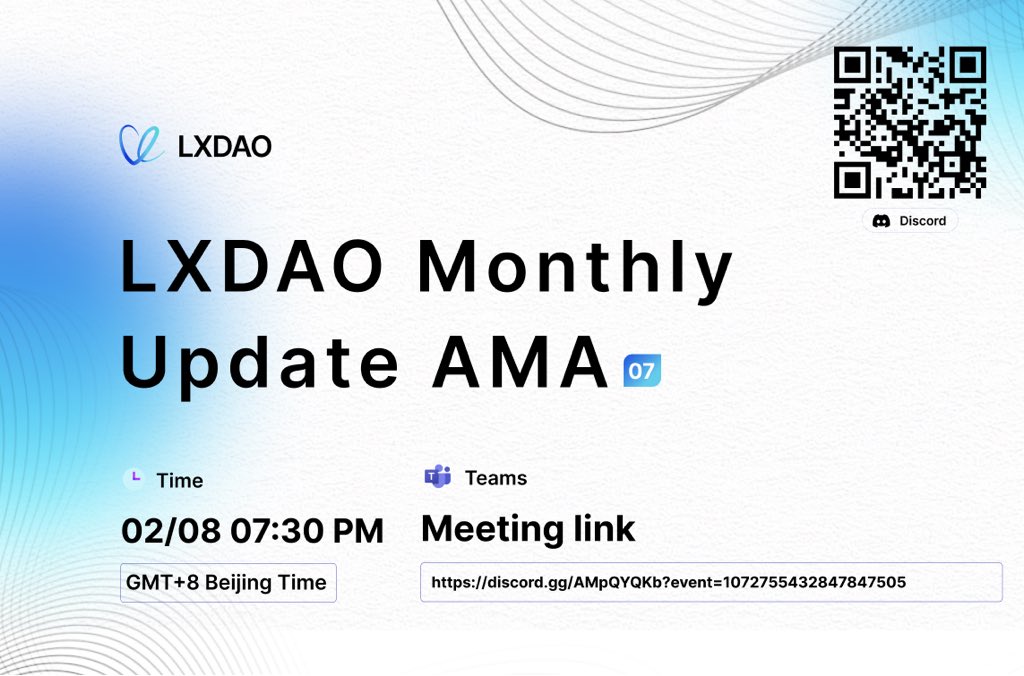 LXDAO_Official's tweet photo. ❤LXDAO Monthly AMA #7

Shared by
💬 @Bitzack_01 

🔗 Link: https://t.co/sdK9ER78We
🗓 Time: 2023/02/08 7:30 pm (GMT+8)

💬 You can leave your questions in the free Q&amp;A session! https://t.co/PmzeI8FfBU