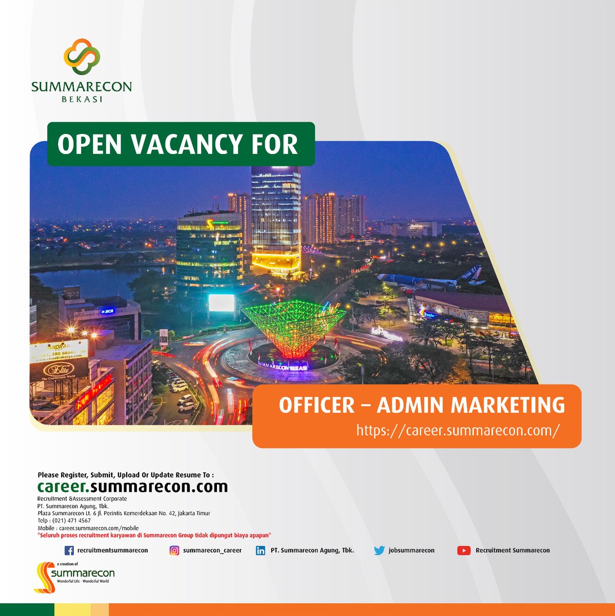 summareconkarir's tweet photo. OPEN RECRUITMENT
OFFICER - ADMIN MARKETING
For more information, please click the link here: https://t.co/VOVbJJLqUl
#summareconagung #summarecon #summareconcareer #webcareer #career #loker #infoloker #loker2023 #infoloker2023 #lowongankerja #jobvacancyย #lokerbekasi https://t.co/Xw5aDdw3tV