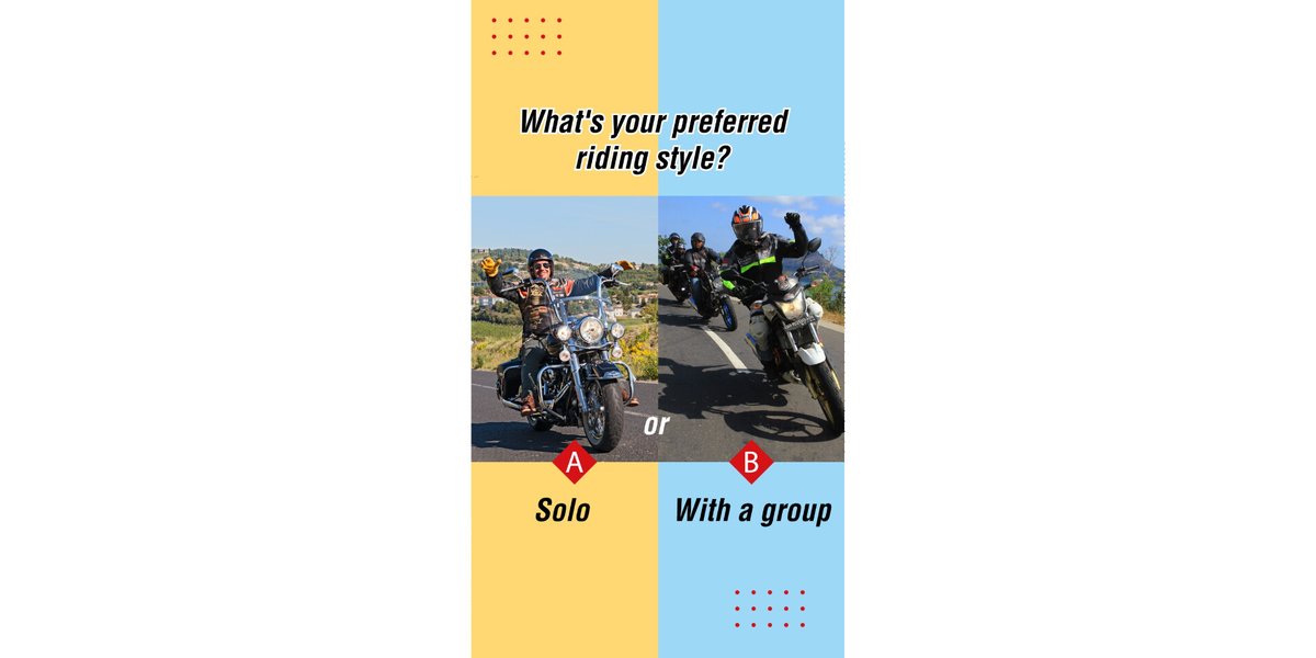 Hello Riders !

What's your preferred riding style? 🏍️🛵
A)Solo  
B)Group

Share your answer in the comment box.

#BIKER #bikeride #Motorsport #motorcycles #groupride #solo #WheelsUp #WednesdayMotivation #RoyalEnfield #bikerlife #riding #wednesday