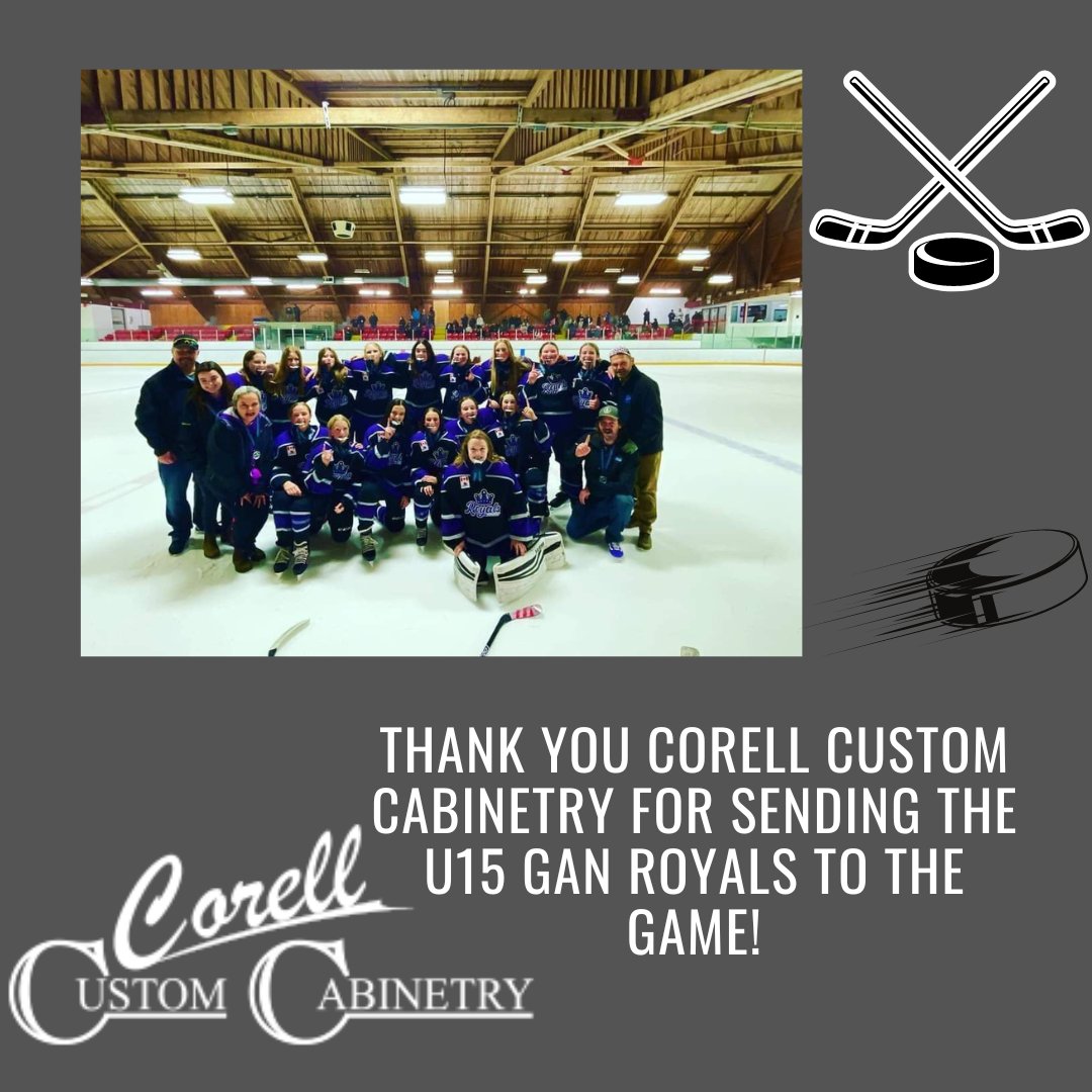 Thank-you to Corell Custom Cabinetry for sending the U15 Gananoque Royals to the February 19th Tim Hortons All-Stars vs. Toronto Maple Leafs Alumni game! Thanks for the support!