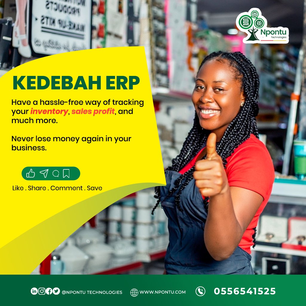 Simplify your operations and focus on what truly matters; growing your business!

Sign up now and never worry about losing money again! 💰

#Kedebah #FinancialSecurity #ERP #CEO #smallbusiness #Entrepreneurs #Inventory #Sales #business #marketing #Ghana #ghanabusiness #Kedebah