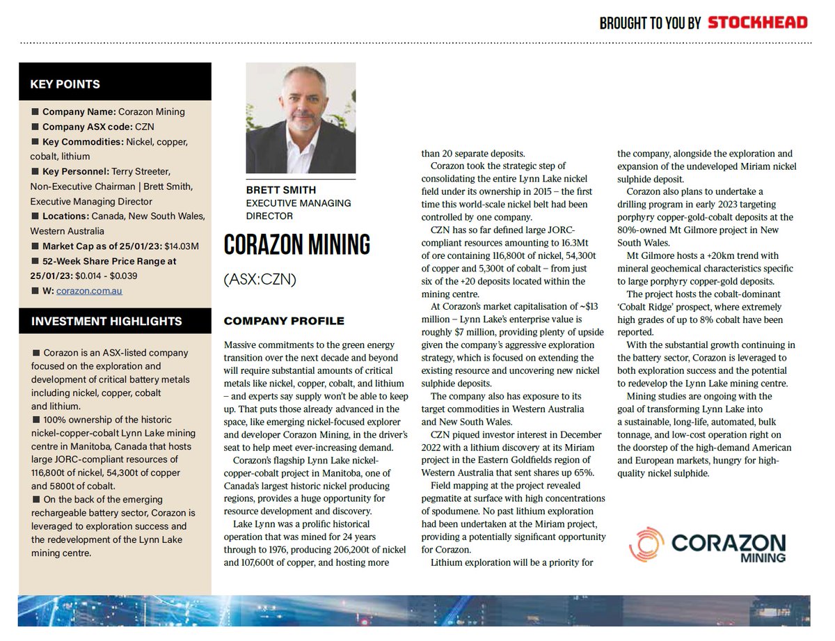 corazonmining's tweet photo. $CZN featured in @australian / @StockheadAU printed edition special #RIUExplorers23 #liftout

To access the full copy, click on the link:
https://t.co/nrpieHfoTx

$CZN #nickel #copper #cobalt #lithium https://t.co/Uqpt4bNzoZ