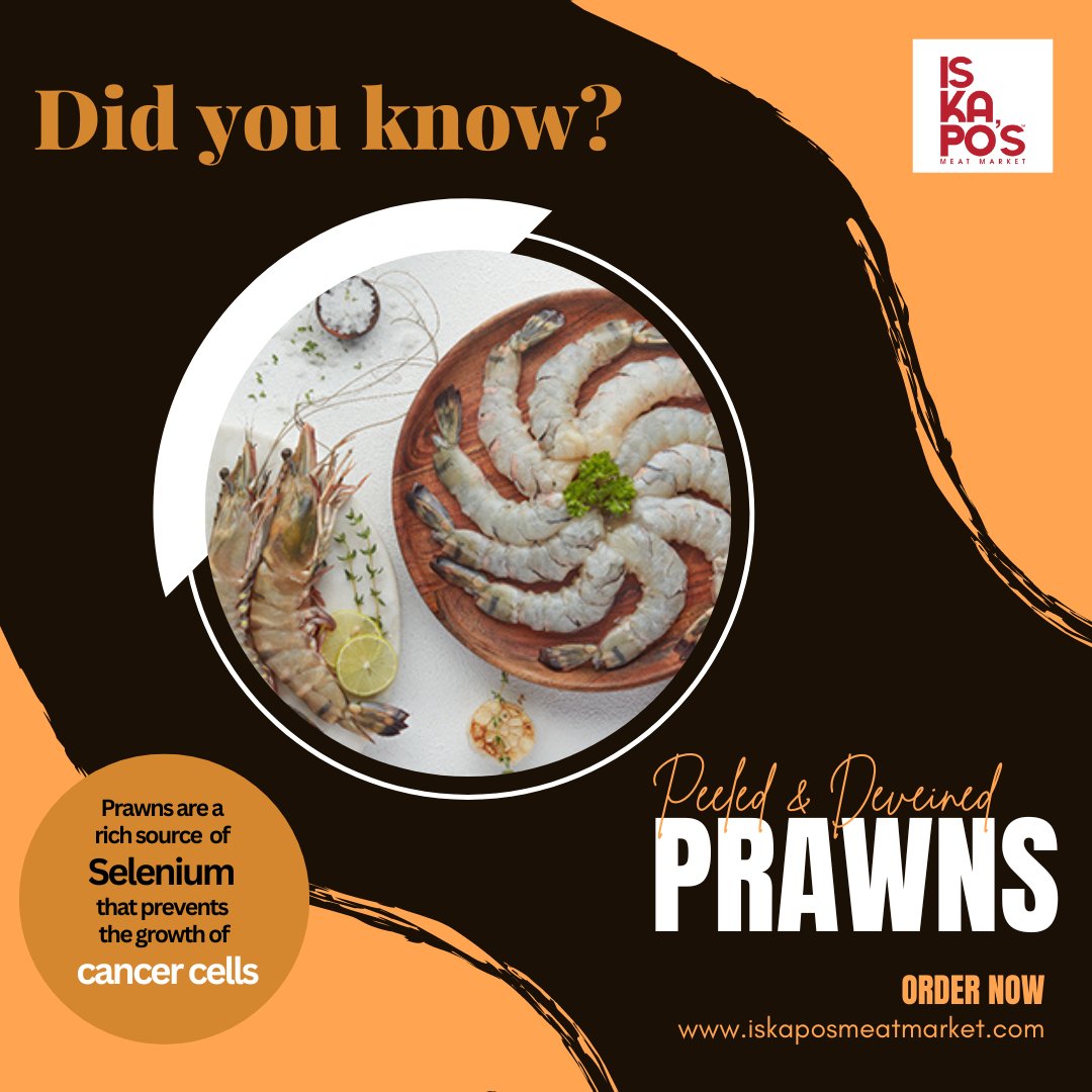 Iskapomeats's tweet photo. Eating prawns helps build strong bones. It contains phosphorous, copper, and magnesium. A single serving of 100 grams of prawns will deliver about half the recommended daily protein intake. Visit https://t.co/eHNyjeFR7G to buy now! https://t.co/bAkOkYmADR