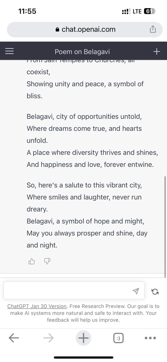 LocalviewIn's tweet image. We asked chatGPT to write poem on Belagavi and #ChatGPTPlus says                   “Belagavi a symbol of hope and might” #belagavi #localview #belagavicity